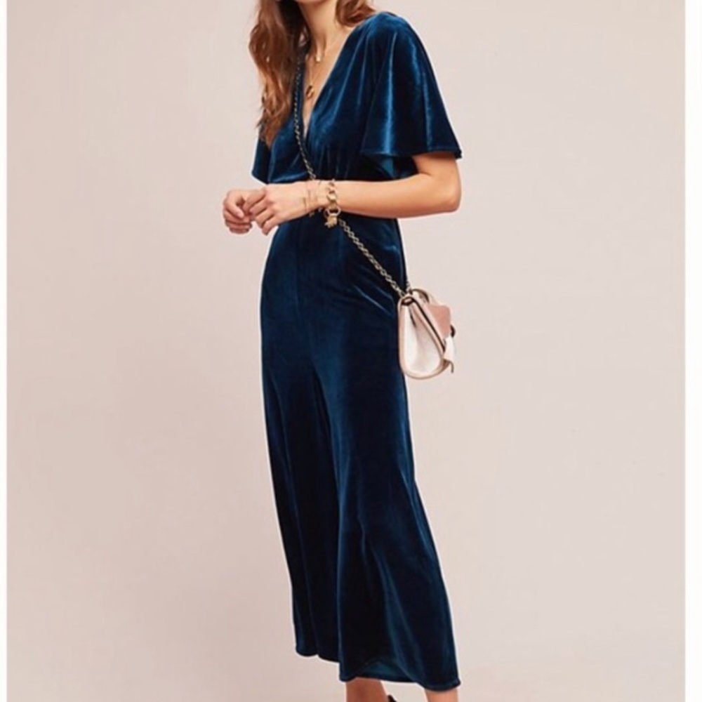 Greylin Navy Velvet Jumpsuit from Anthropologie